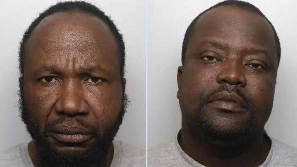 Custody photos of Louis James, left, and Dereck Owusu, right
